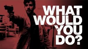 What Would You Do active shooter preparedness image showing an armed attacker during a simulated active threat scenario.